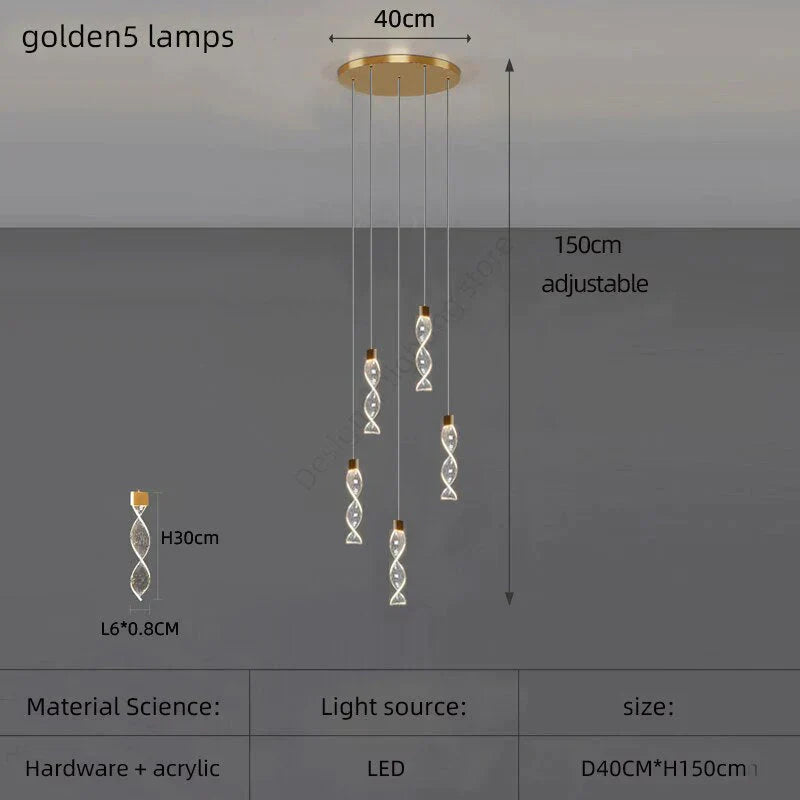 Alura - Designer Spiral Chandelier Golden 5 Lamps / White Light