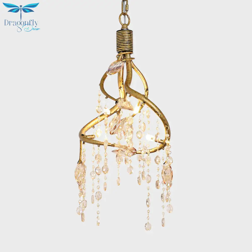 Amber Crystal Gold Drop Lamp Cascading 4 Bulbs Rural Chandelier Pendant Light For Dining Room