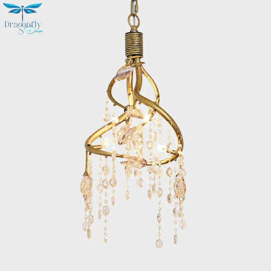 Amber Crystal Gold Drop Lamp Cascading 4 Bulbs Rural Chandelier Pendant Light For Dining Room