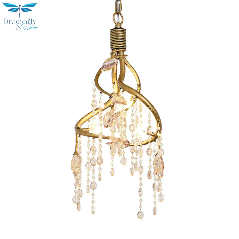 Amber Crystal Gold Drop Lamp Cascading 4 Bulbs Rural Chandelier Pendant Light For Dining Room