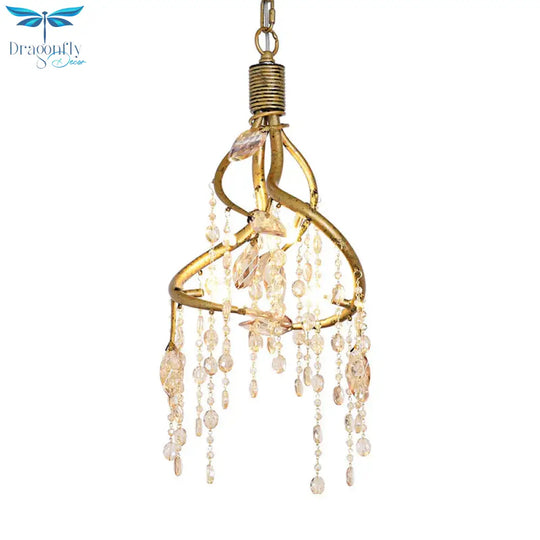 Amber Crystal Gold Drop Lamp Cascading 4 Bulbs Rural Chandelier Pendant Light For Dining Room