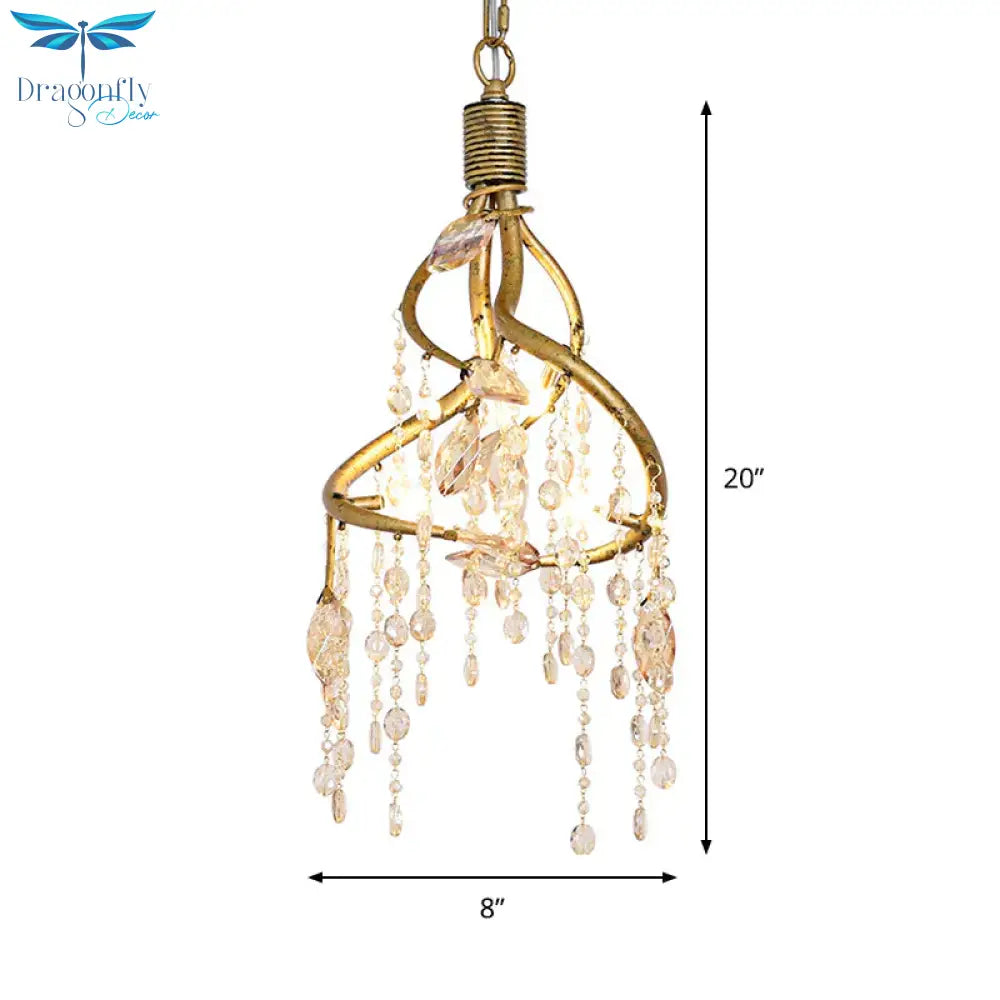 Amber Crystal Gold Drop Lamp Cascading 4 Bulbs Rural Chandelier Pendant Light For Dining Room