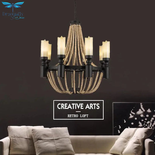 American Country Loft Vintage Big Wooden Beads Hang Pendant Lamp E27 E14 Led Lights Modern For