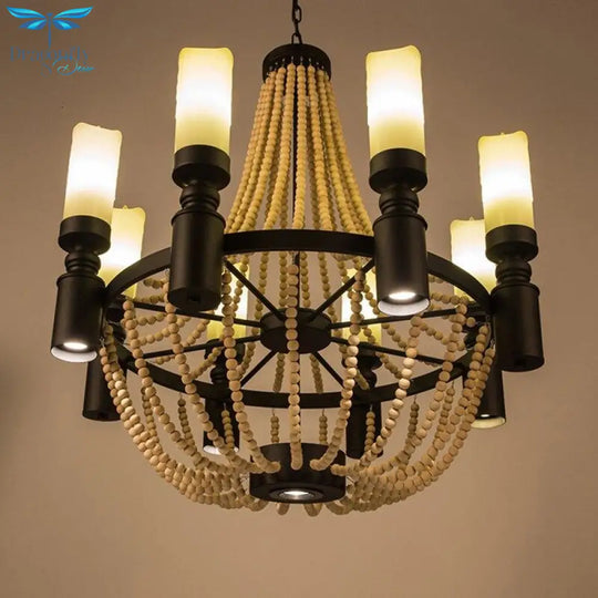 American Country Loft Vintage Big Wooden Beads Hang Pendant Lamp E27 E14 Led Lights Modern For