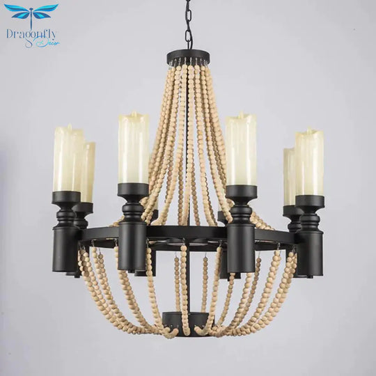 American Country Loft Vintage Big Wooden Beads Hang Pendant Lamp E27 E14 Led Lights Modern For