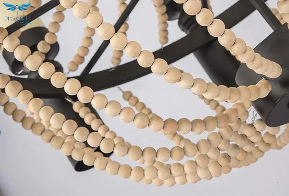 American Country Loft Vintage Big Wooden Beads Hang Pendant Lamp E27 E14 Led Lights Modern For