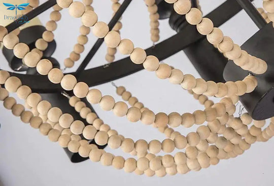 American Country Loft Vintage Big Wooden Beads Hang Pendant Lamp E27 E14 Led Lights Modern For