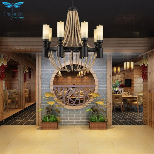 American Country Loft Vintage Big Wooden Beads Hang Pendant Lamp E27 E14 Led Lights Modern For