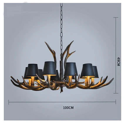 American Country Retro Style Antler 2 Tier Chandelier Lamp 10 Lights - Lampshade / Brushed Gold