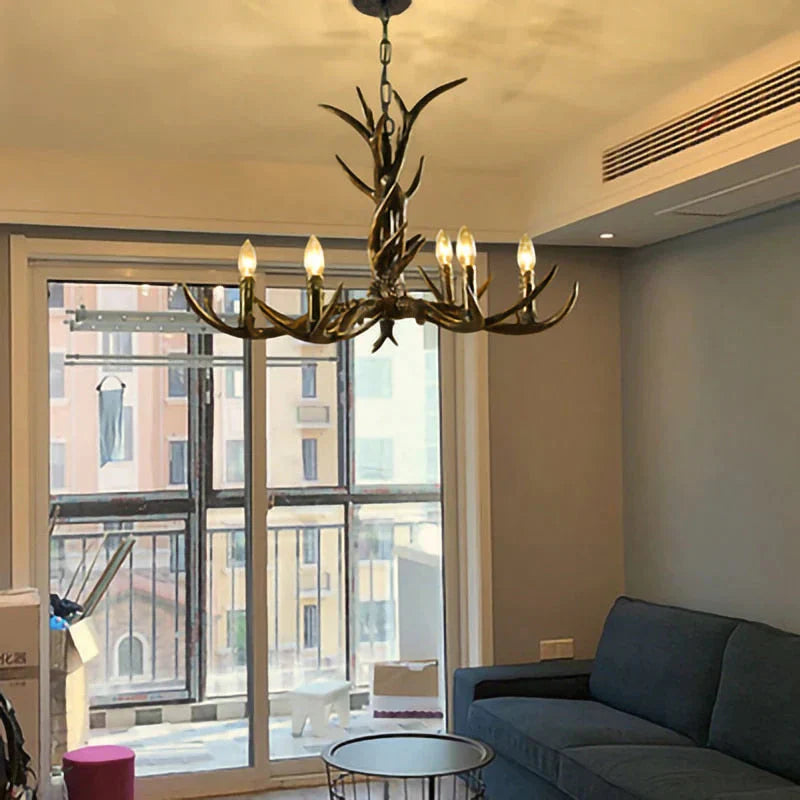 American Country Retro Style Antler 2 Tier Chandelier Lamp