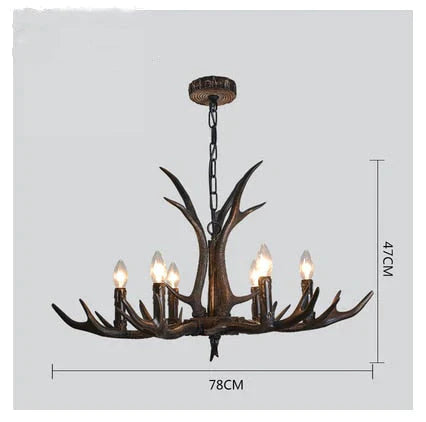 American Country Retro Style Antler 2 Tier Chandelier Lamp 6 Lights / Brushed Gold Black