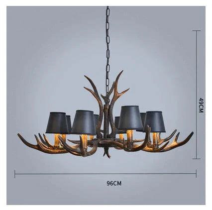 American Country Retro Style Antler 2 Tier Chandelier Lamp 8 Lights - Lampshade / Brushed Gold Black