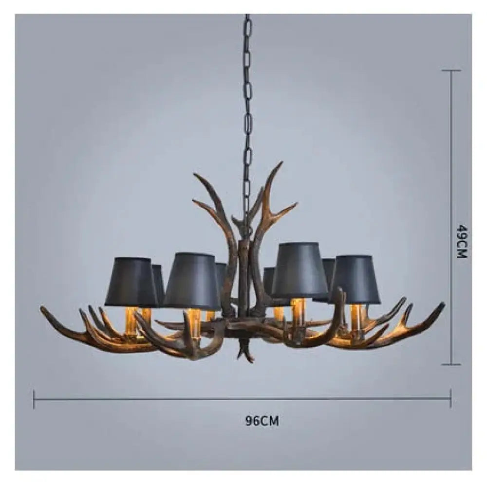 American Country Retro Style Antler 2 Tier Chandelier Lamp 8 Lights - Lampshade / Brushed Gold Black
