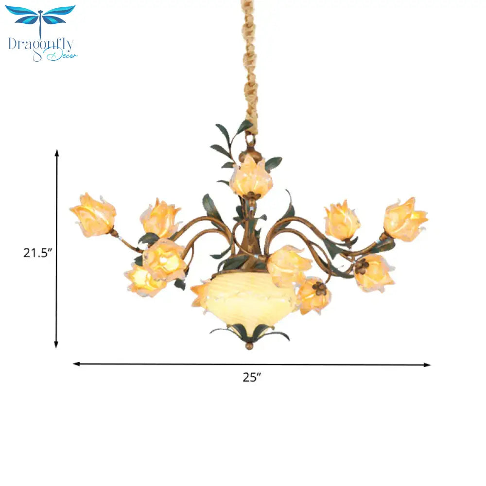 American Flower Chandelier Lighting Fixture 15 Heads Metal Led Pendant Ceiling Light In Brass