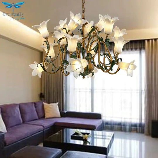 American Flower Metal Hanging Pendant 16 Heads White/Yellow/Purple Glass Led Ceiling Chandelier For