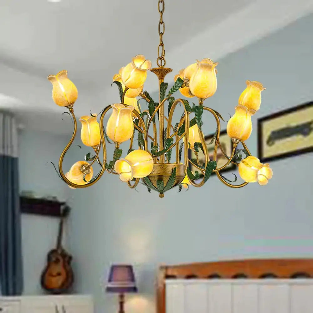 American Flower Metal Hanging Pendant 16 Heads White/Yellow/Purple Glass Led Ceiling Chandelier For