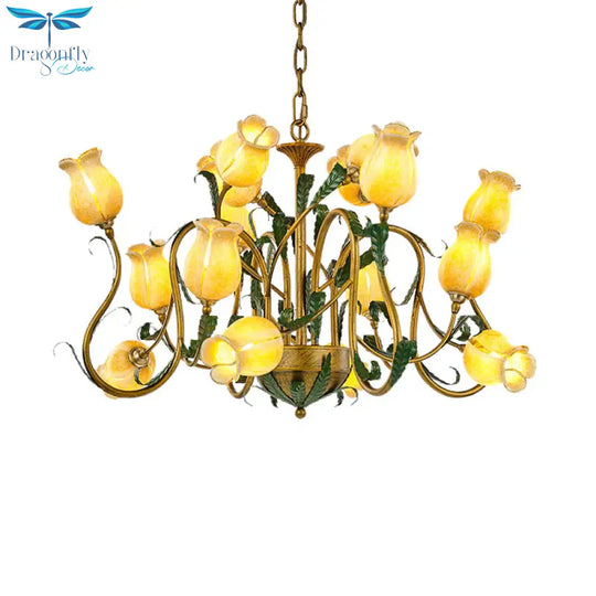 American Flower Metal Hanging Pendant 16 Heads White/Yellow/Purple Glass Led Ceiling Chandelier For
