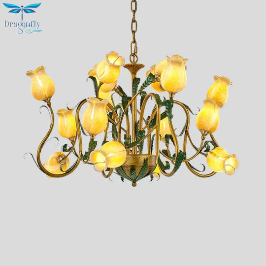 American Flower Metal Hanging Pendant 16 Heads White/Yellow/Purple Glass Led Ceiling Chandelier For