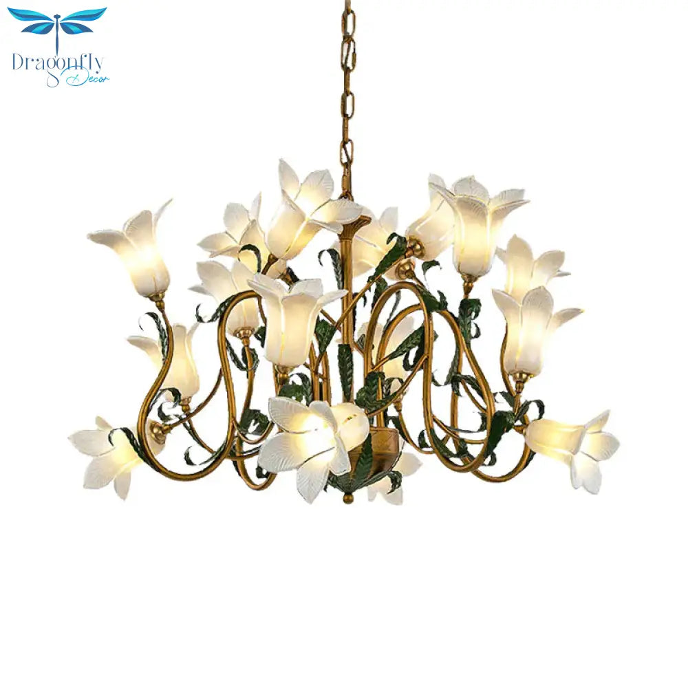 American Flower Metal Hanging Pendant 16 Heads White/Yellow/Purple Glass Led Ceiling Chandelier For