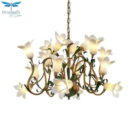 American Flower Metal Hanging Pendant 16 Heads White/Yellow/Purple Glass Led Ceiling Chandelier For