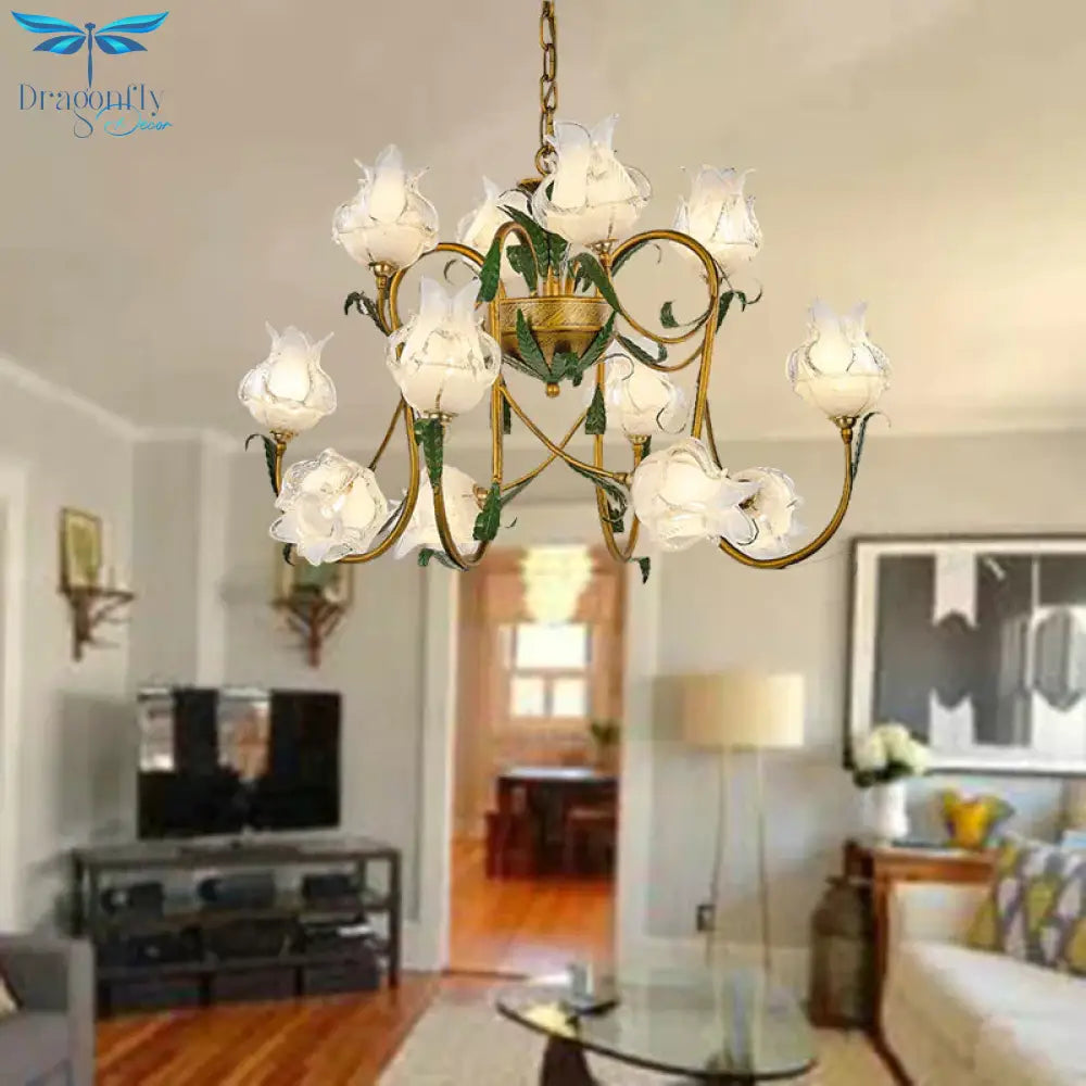 American Flower Metal Hanging Pendant 16 Heads White/Yellow/Purple Glass Led Ceiling Chandelier For