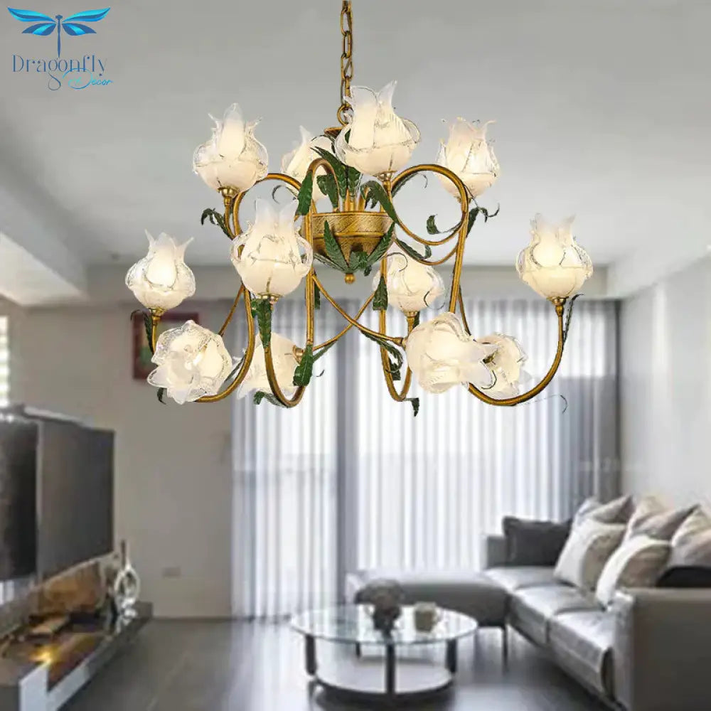 American Flower Metal Hanging Pendant 16 Heads White/Yellow/Purple Glass Led Ceiling Chandelier For