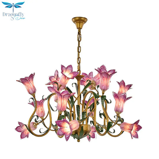 American Flower Metal Hanging Pendant 16 Heads White/Yellow/Purple Glass Led Ceiling Chandelier For