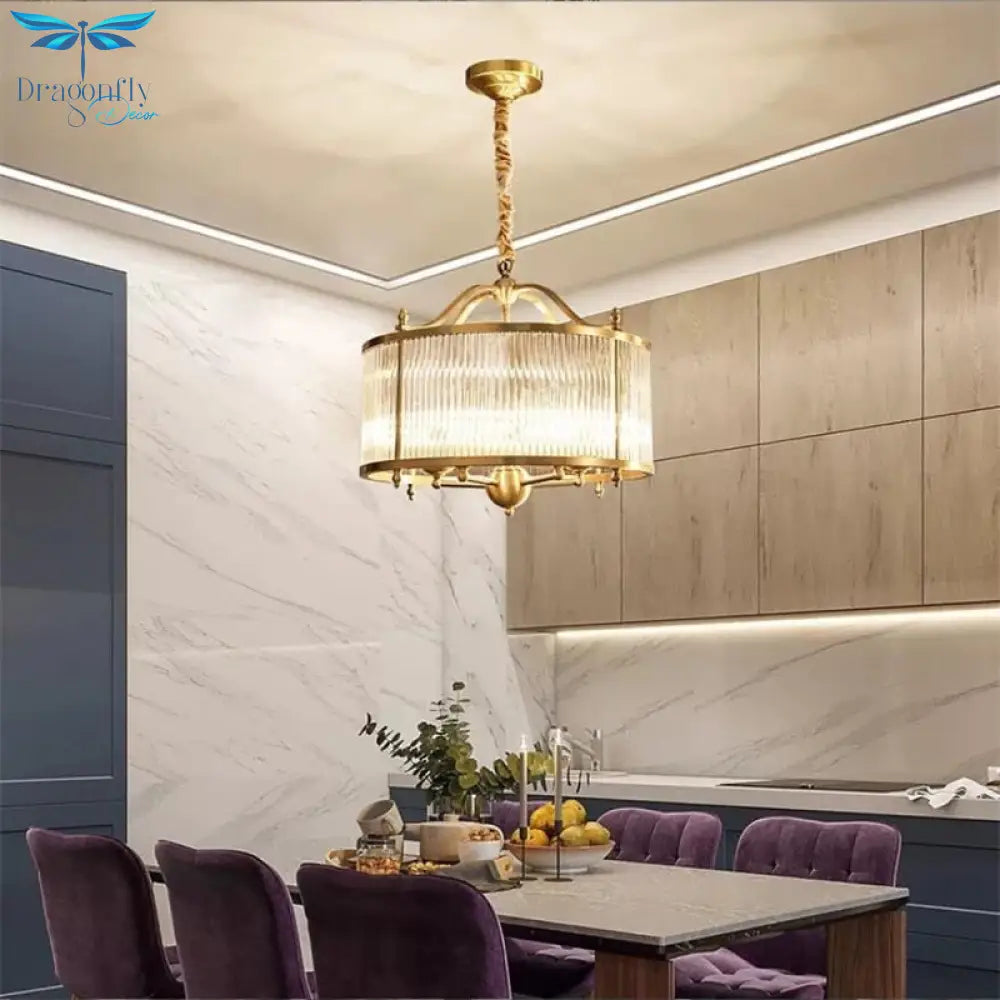 American Modern Style Bronze Glass Hanging Lamp Black Gold Chandelier For Bedroom Dining Pendant