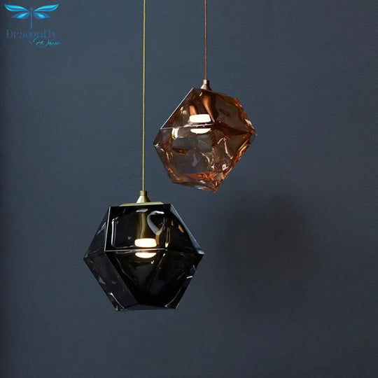 American Simple Geometric Creative Diamond Glass Pendant Lights Modern Lustre Suspension Luminaire