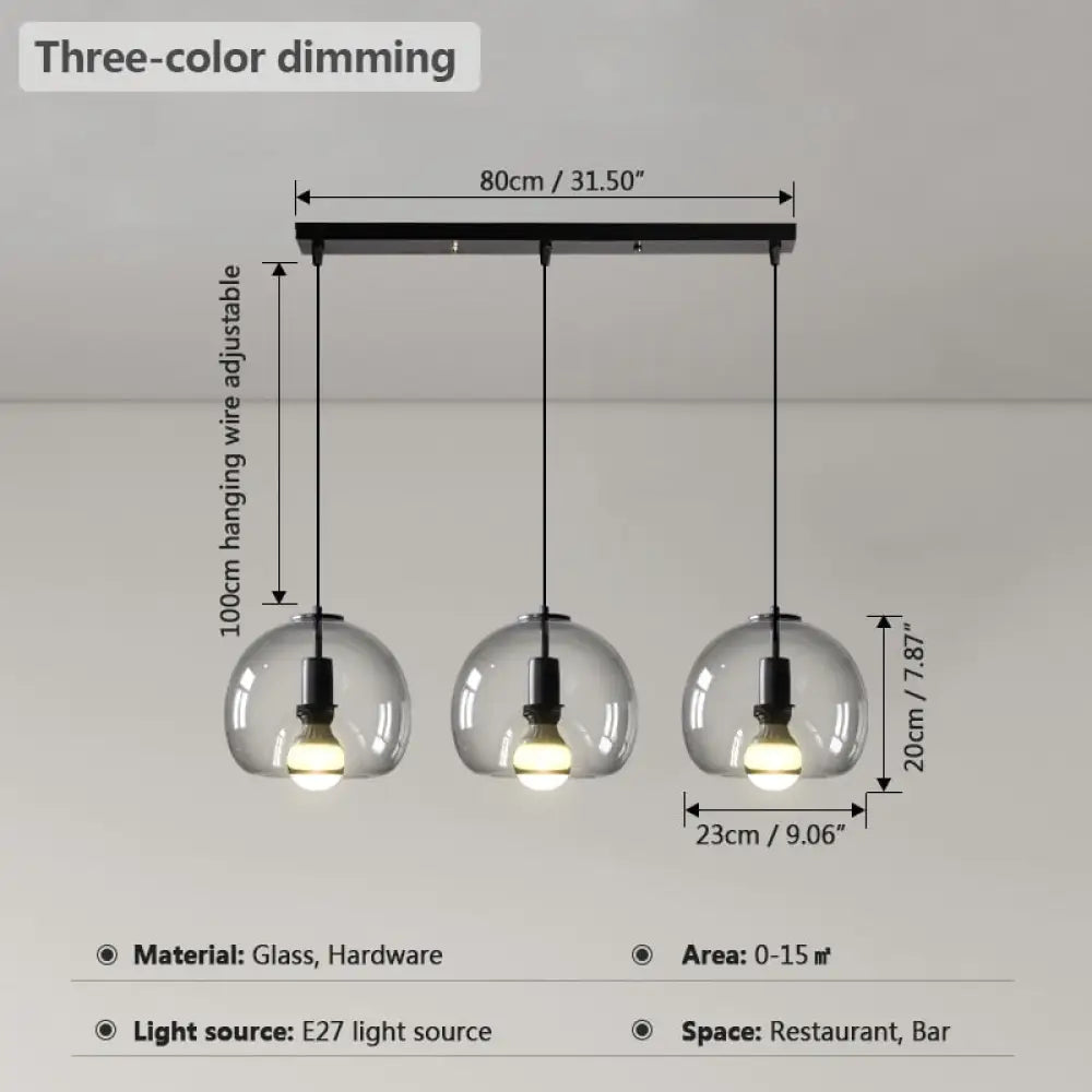 American Vintage Smoke Gray Glass Pendant Lights Minimalist Dining Room Counter Nordic Led Loft