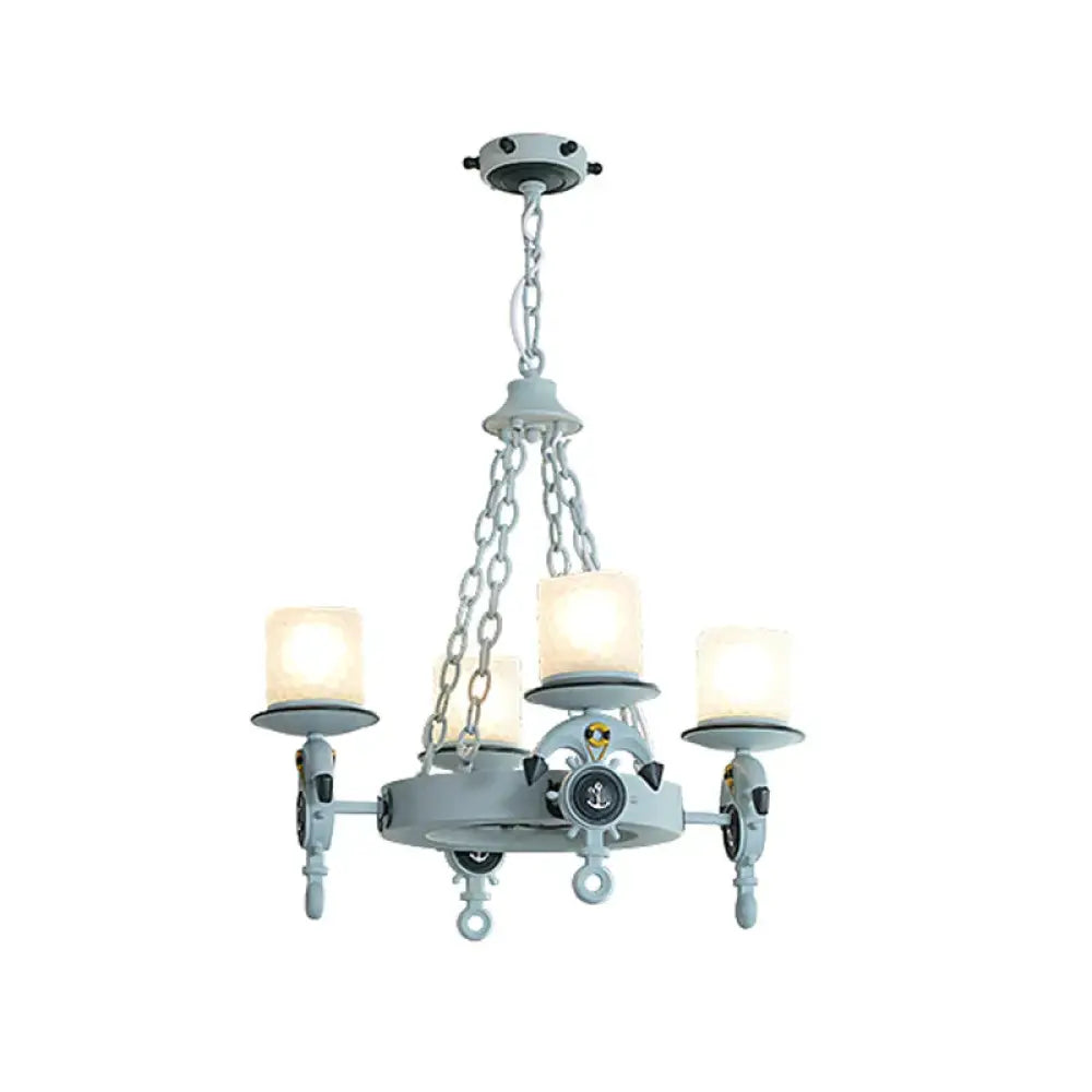Anchor Suspension Light Modernism Resin 4 Lights Blue Pendant Chandelier With Cylindrical Dimpled