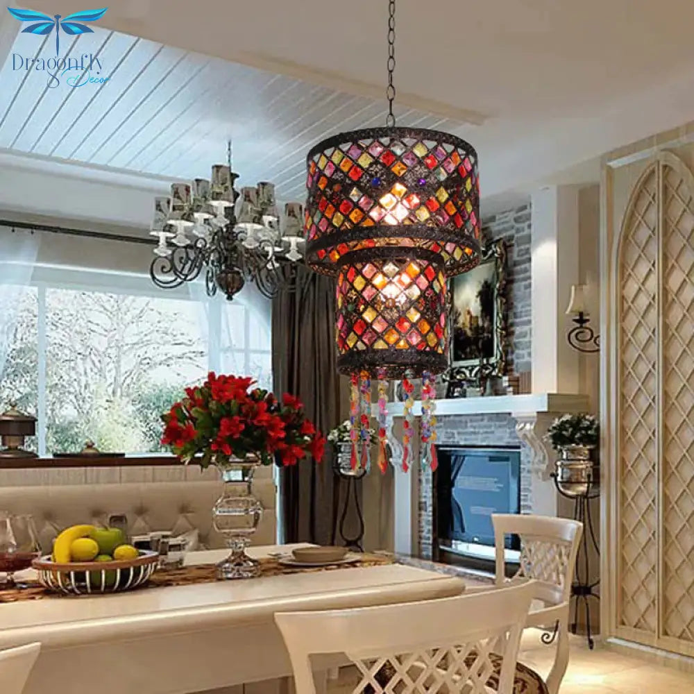 Antique Black Cylinder/Oval Dining Room Suspension Lighting