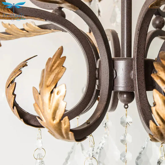 Antique Bronze Teardrop Chandelier Lighting Traditionary 6 Heads Crystal Pendant Light