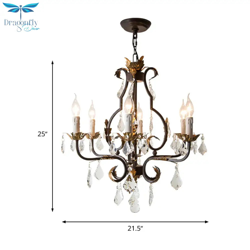 Antique Bronze Teardrop Chandelier Lighting Traditionary 6 Heads Crystal Pendant Light