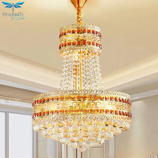 Antique Empire Chandelier 8 Lights Crystal Ceiling Suspension Lamp In Gold For Living Room