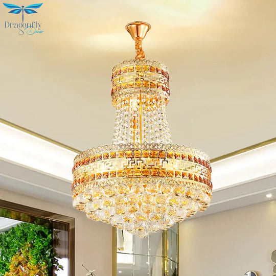Antique Empire Chandelier 8 Lights Crystal Ceiling Suspension Lamp In Gold For Living Room