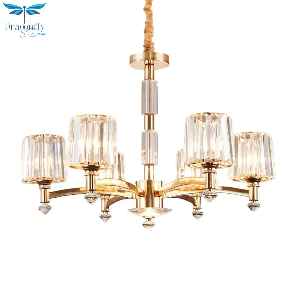 Antique Sputnik Pendant Lighting 6 Bulbs Clear Crystal Block Ceiling Chandelier In Gold For Bedroom