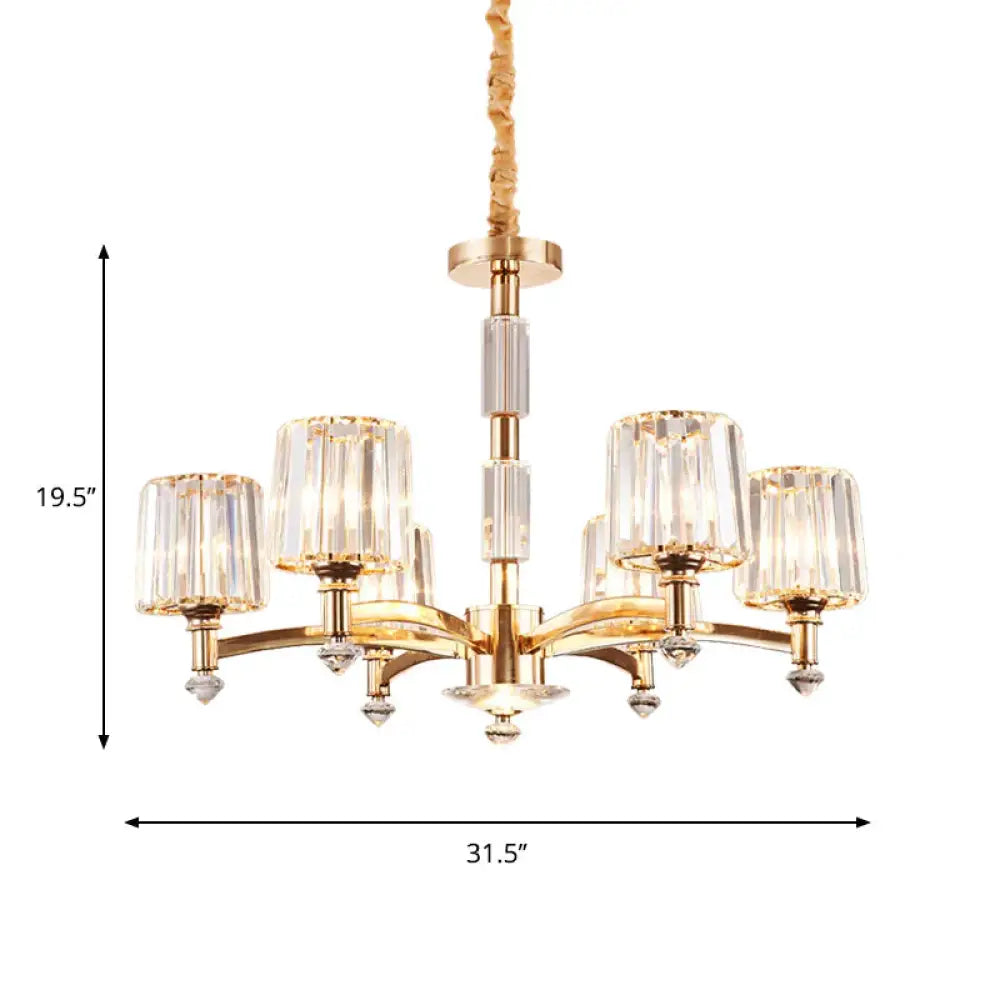 Antique Sputnik Pendant Lighting 6 Bulbs Clear Crystal Block Ceiling Chandelier In Gold For Bedroom