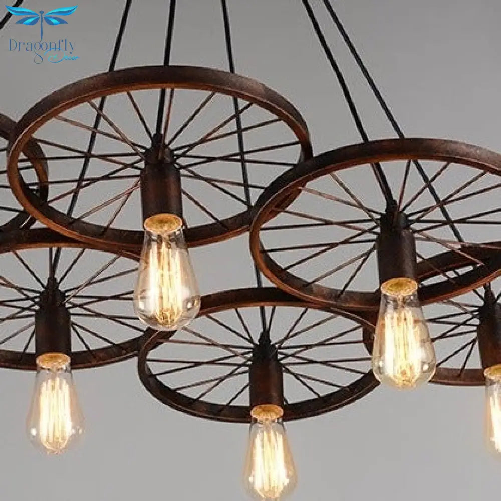 Antique Wheel Chandelier Creative Personality Retro Restaurant Bar Wrought Iron Pendant