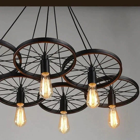 Antique Wheel Chandelier Creative Personality Retro Restaurant Bar Wrought Iron Pendant