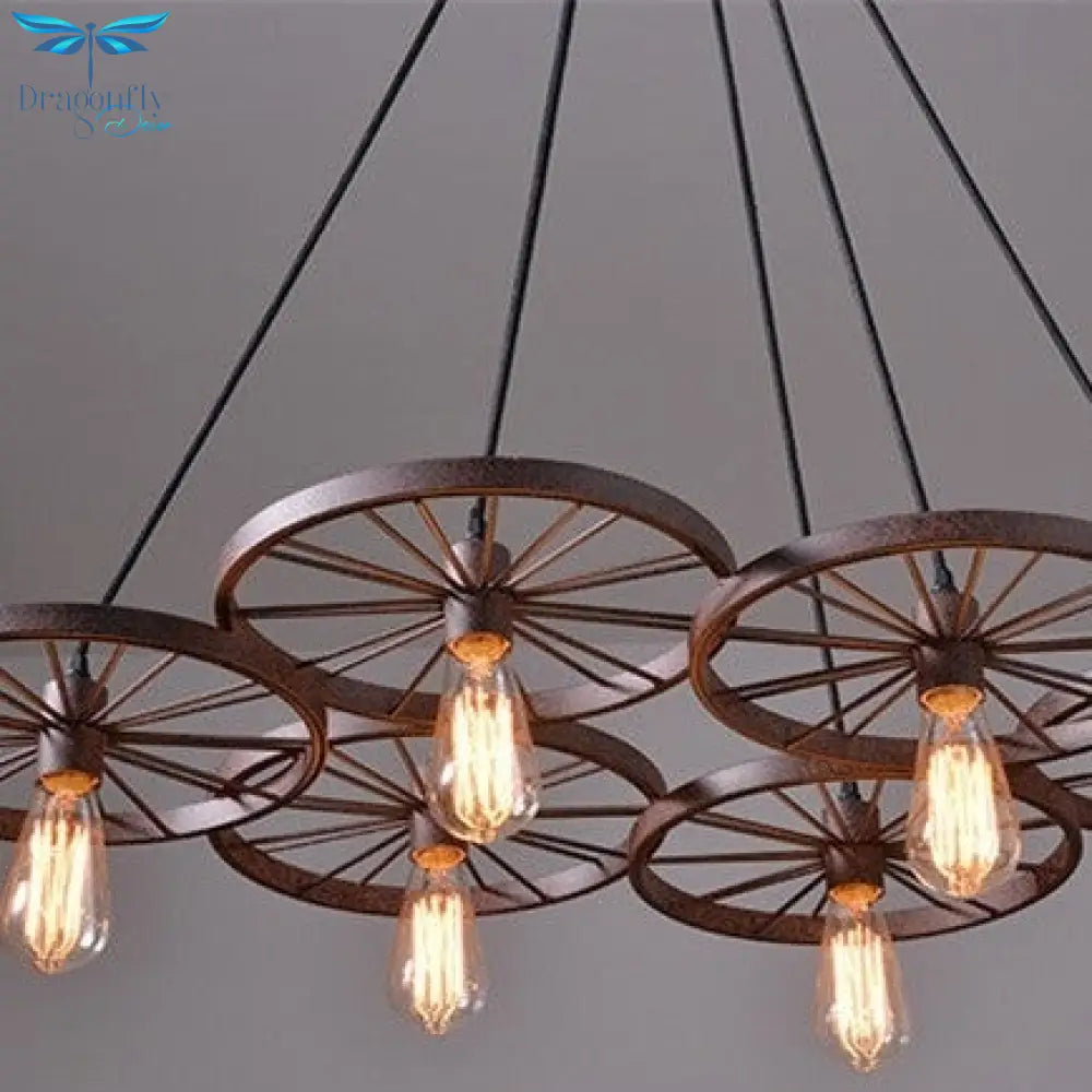 Antique Wheel Chandelier Creative Personality Retro Restaurant Bar Wrought Iron Pendant