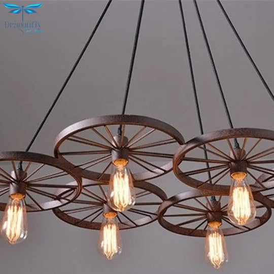Antique Wheel Chandelier Creative Personality Retro Restaurant Bar Wrought Iron Pendant