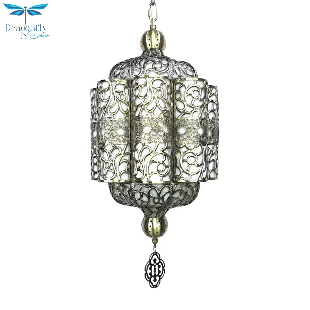 Antiqued Lantern Hanging Light Kit 4 Heads Metal Chandelier Lamp In Black With White Acrylic Shade