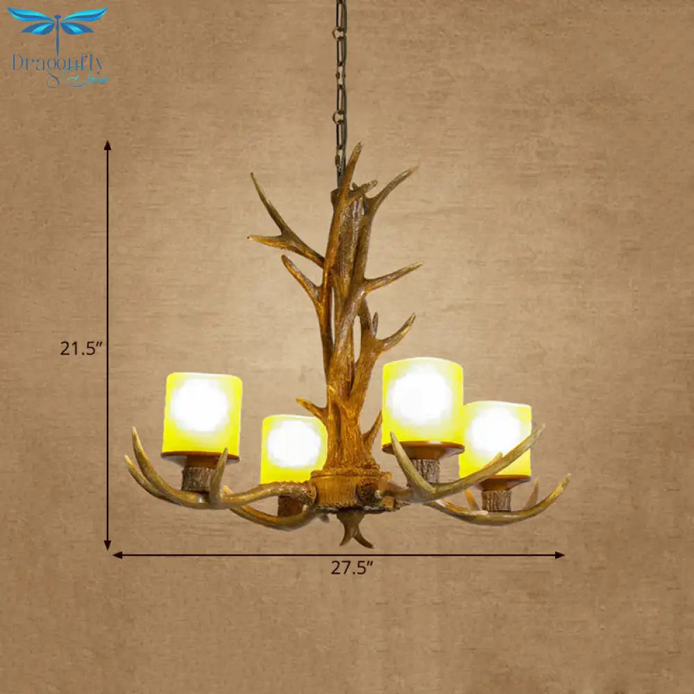 Antler Bedroom Chandelier Lighting Cottage Resin 4/6 Bulbs Brown Hanging Pendant Lamp