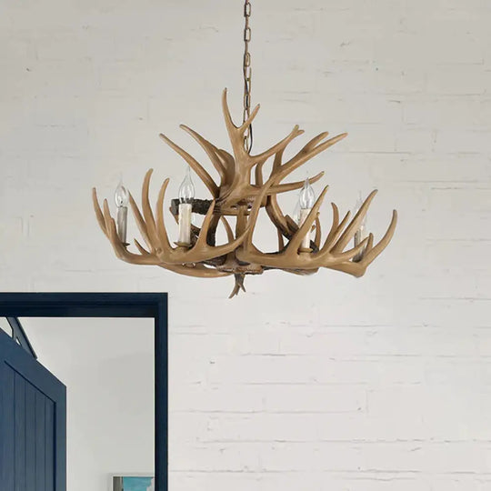 Antler Living Room Hanging Lamp Traditional Resin 4/6 Bulbs Brown Adjustable Chandelier Pendant