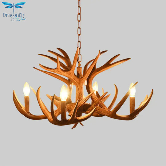 Antler Living Room Hanging Lamp Traditional Resin 4/6 Bulbs Brown Adjustable Chandelier Pendant