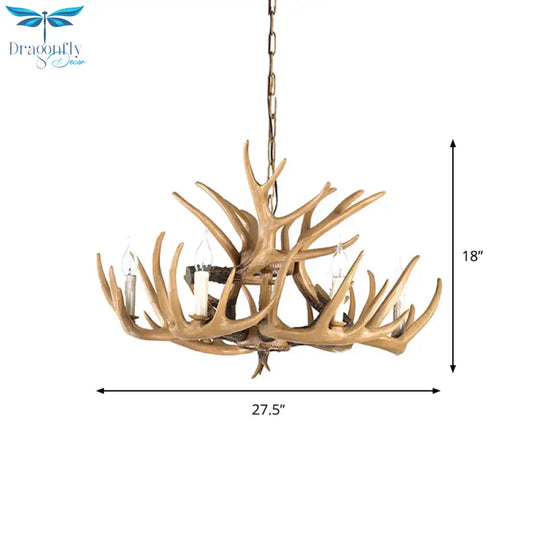 Antler Living Room Hanging Lamp Traditional Resin 4/6 Bulbs Brown Adjustable Chandelier Pendant