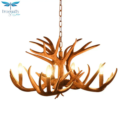Antler Living Room Hanging Lamp Traditional Resin 4/6 Bulbs Brown Adjustable Chandelier Pendant