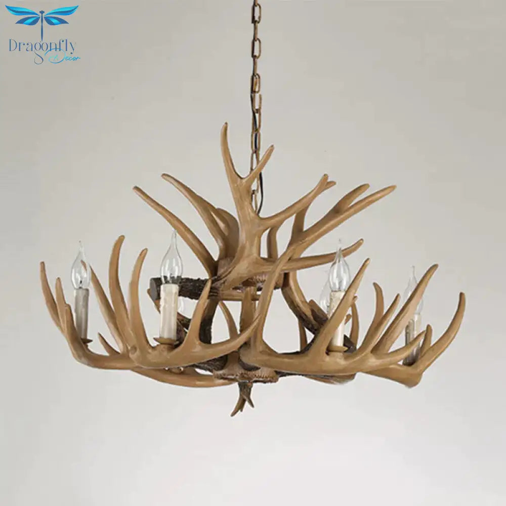 Antler Living Room Hanging Lamp Traditional Resin 4/6 Bulbs Brown Adjustable Chandelier Pendant