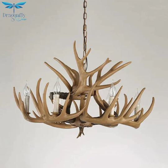 Antler Living Room Hanging Lamp Traditional Resin 4/6 Bulbs Brown Adjustable Chandelier Pendant